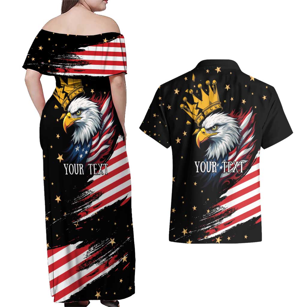 No Kings In America Since 1776 Couples Matching Off Shoulder Maxi Dress and Hawaiian Shirt We The People USA Flag - Wonder Print Shop