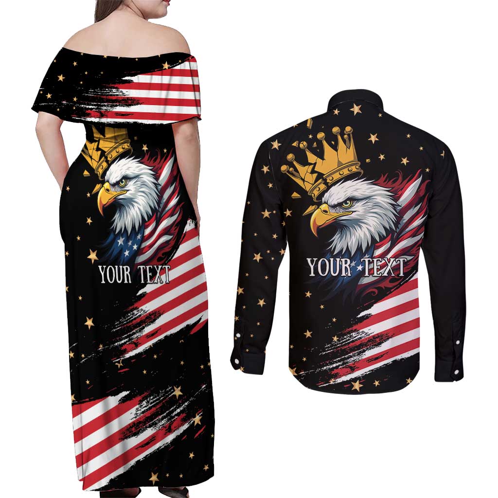 No Kings In America Since 1776 Couples Matching Off Shoulder Maxi Dress and Long Sleeve Button Shirt We The People USA Flag - Wonder Print Shop