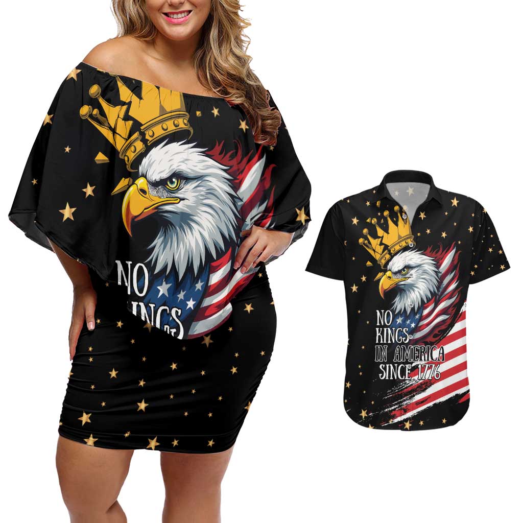 No Kings In America Since 1776 Couples Matching Off Shoulder Short Dress and Hawaiian Shirt We The People USA Flag - Wonder Print Shop