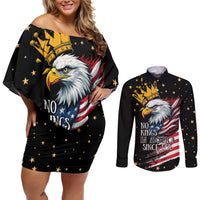 No Kings In America Since 1776 Couples Matching Off Shoulder Short Dress and Long Sleeve Button Shirt We The People USA Flag - Wonder Print Shop