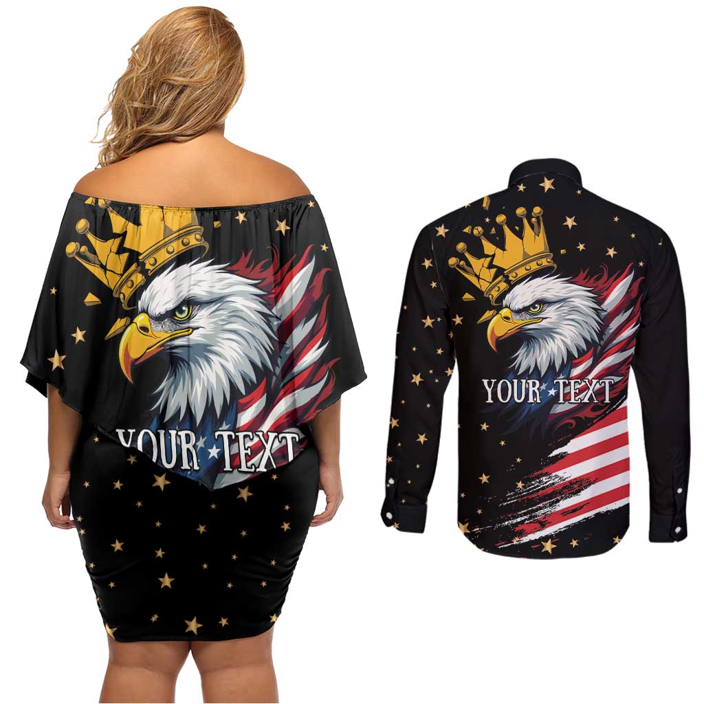 No Kings In America Since 1776 Couples Matching Off Shoulder Short Dress and Long Sleeve Button Shirt We The People USA Flag - Wonder Print Shop
