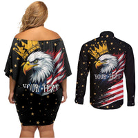 No Kings In America Since 1776 Couples Matching Off Shoulder Short Dress and Long Sleeve Button Shirt We The People USA Flag - Wonder Print Shop
