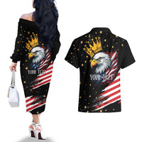 No Kings In America Since 1776 Couples Matching Off The Shoulder Long Sleeve Dress and Hawaiian Shirt We The People USA Flag - Wonder Print Shop