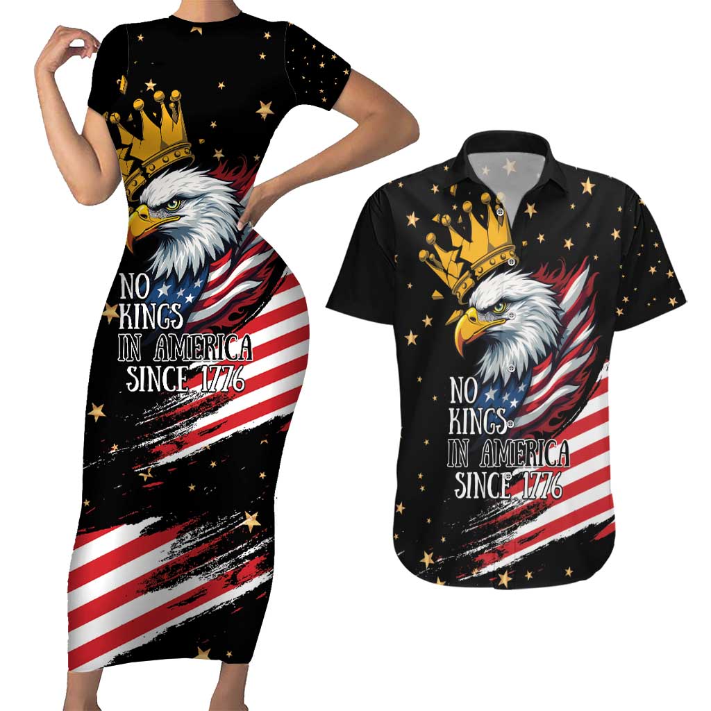 No Kings In America Since 1776 Couples Matching Short Sleeve Bodycon Dress and Hawaiian Shirt We The People USA Flag - Wonder Print Shop