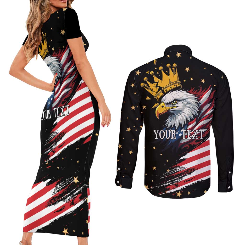 No Kings In America Since 1776 Couples Matching Short Sleeve Bodycon Dress and Long Sleeve Button Shirt We The People USA Flag - Wonder Print Shop