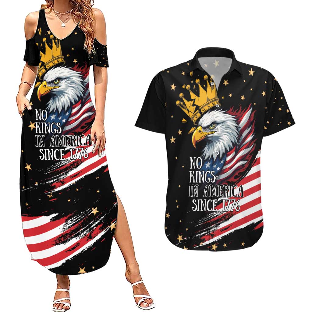 No Kings In America Since 1776 Couples Matching Summer Maxi Dress and Hawaiian Shirt We The People USA Flag - Wonder Print Shop