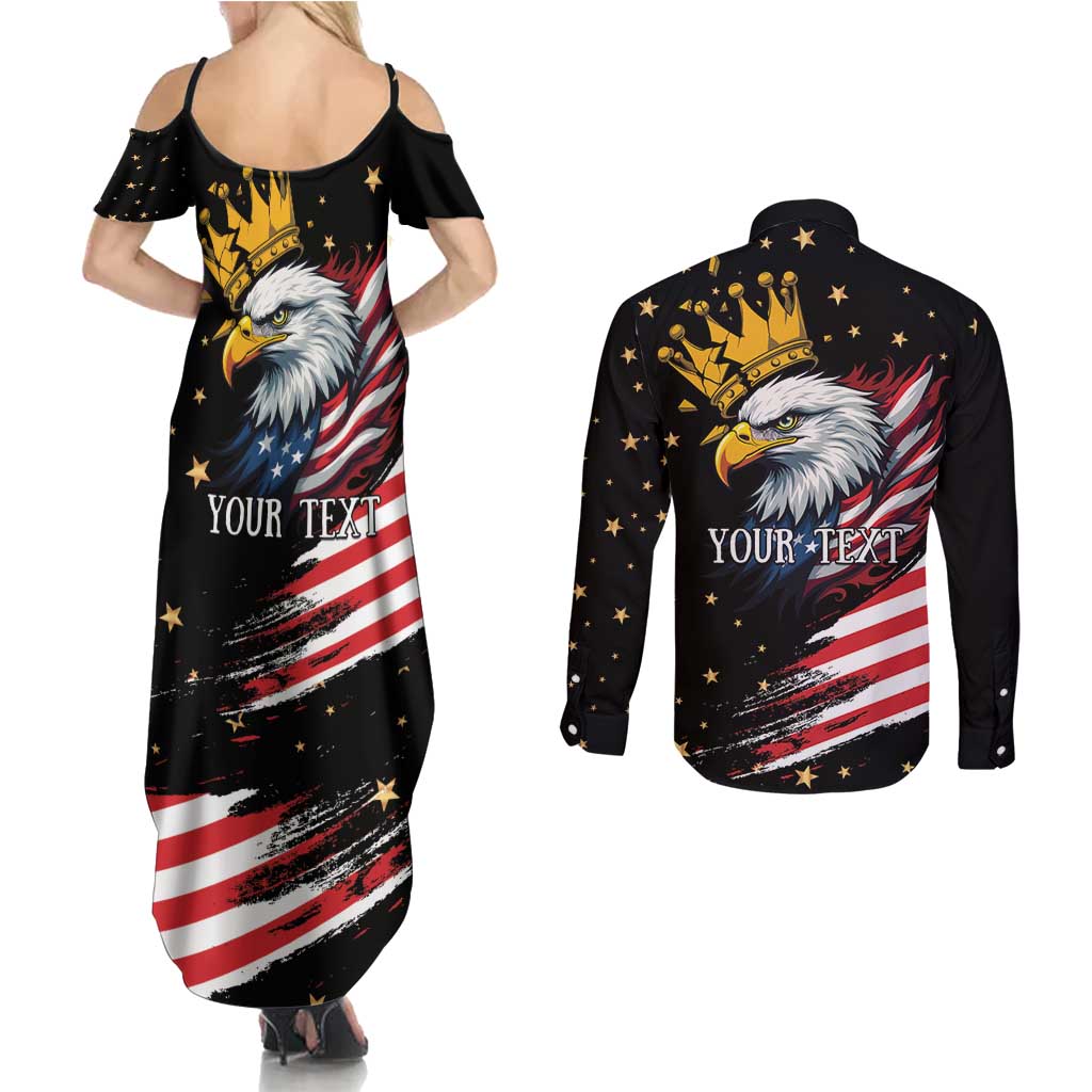 No Kings In America Since 1776 Couples Matching Summer Maxi Dress and Long Sleeve Button Shirt We The People USA Flag - Wonder Print Shop