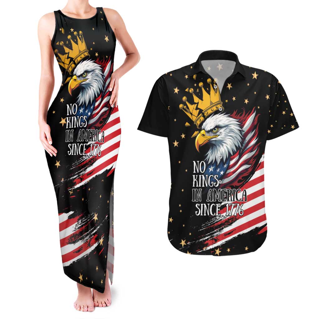 No Kings In America Since 1776 Couples Matching Tank Maxi Dress and Hawaiian Shirt We The People USA Flag - Wonder Print Shop