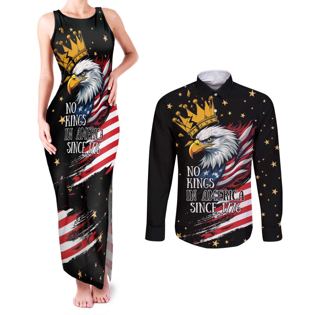No Kings In America Since 1776 Couples Matching Tank Maxi Dress and Long Sleeve Button Shirt We The People USA Flag - Wonder Print Shop