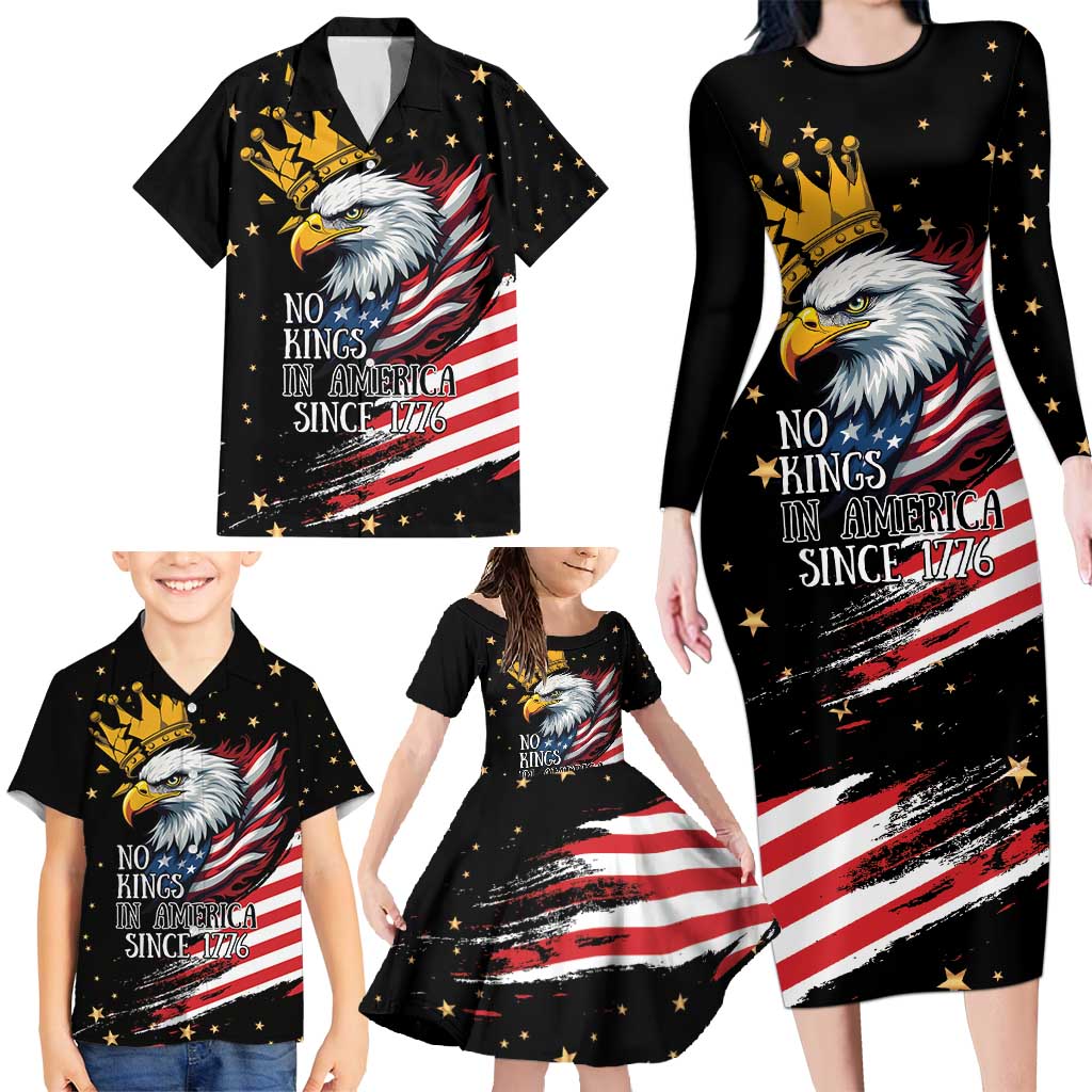 No Kings In America Since 1776 Family Matching Long Sleeve Bodycon Dress and Hawaiian Shirt We The People USA Flag - Wonder Print Shop