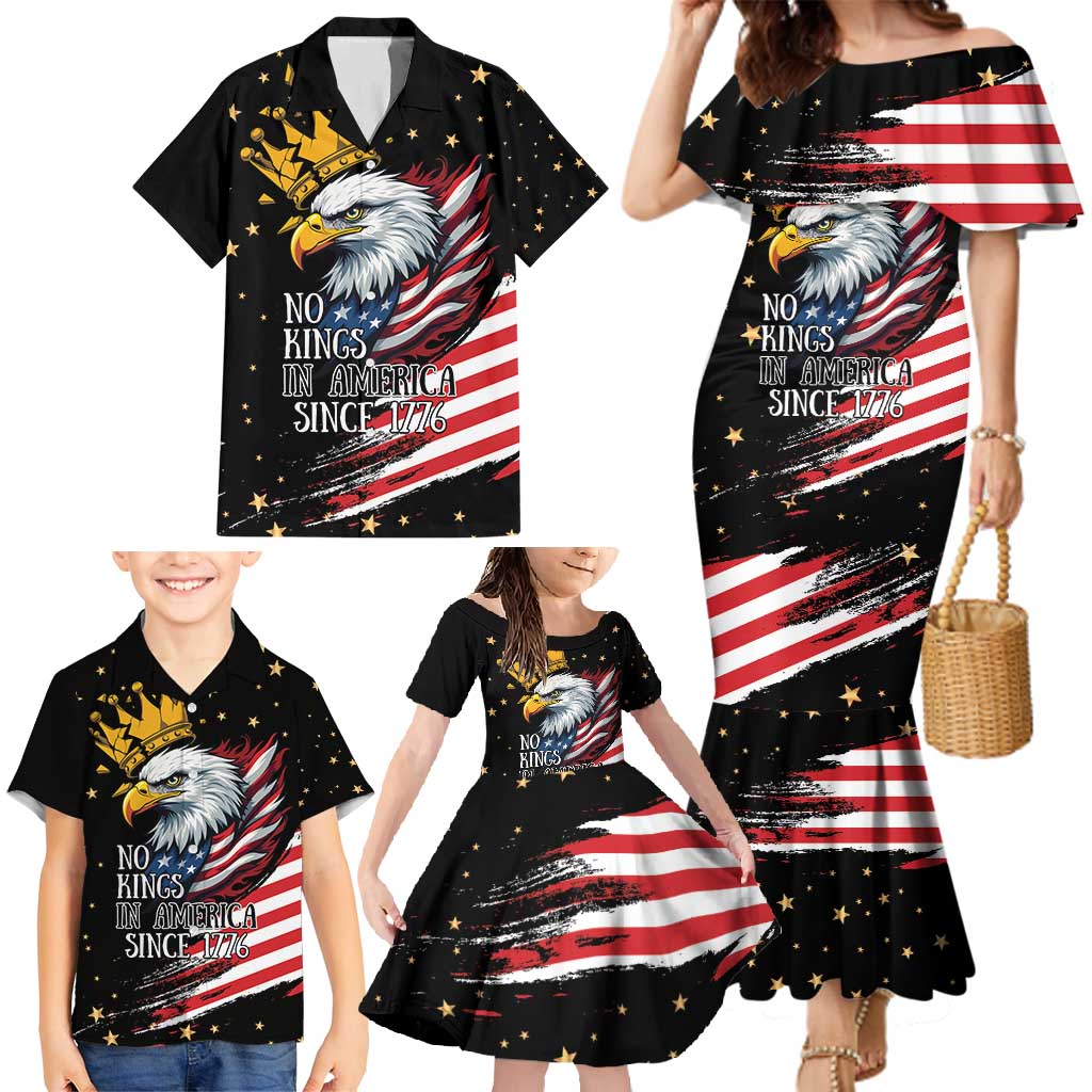No Kings In America Since 1776 Family Matching Mermaid Dress and Hawaiian Shirt We The People USA Flag - Wonder Print Shop