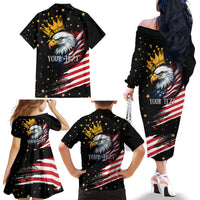 No Kings In America Since 1776 Family Matching Off The Shoulder Long Sleeve Dress and Hawaiian Shirt We The People USA Flag - Wonder Print Shop