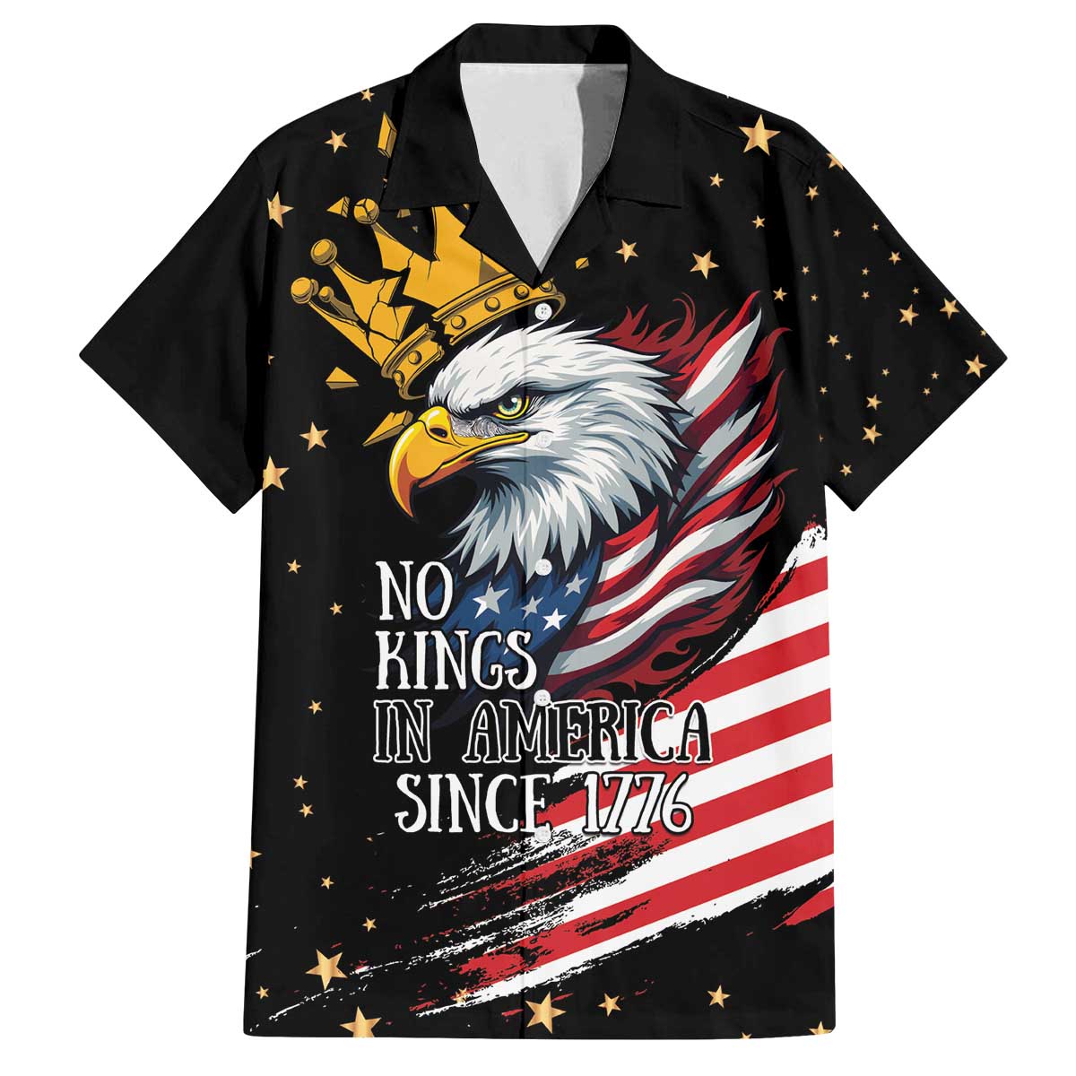 No Kings In America Since 1776 Family Matching Off The Shoulder Long Sleeve Dress and Hawaiian Shirt We The People USA Flag - Wonder Print Shop