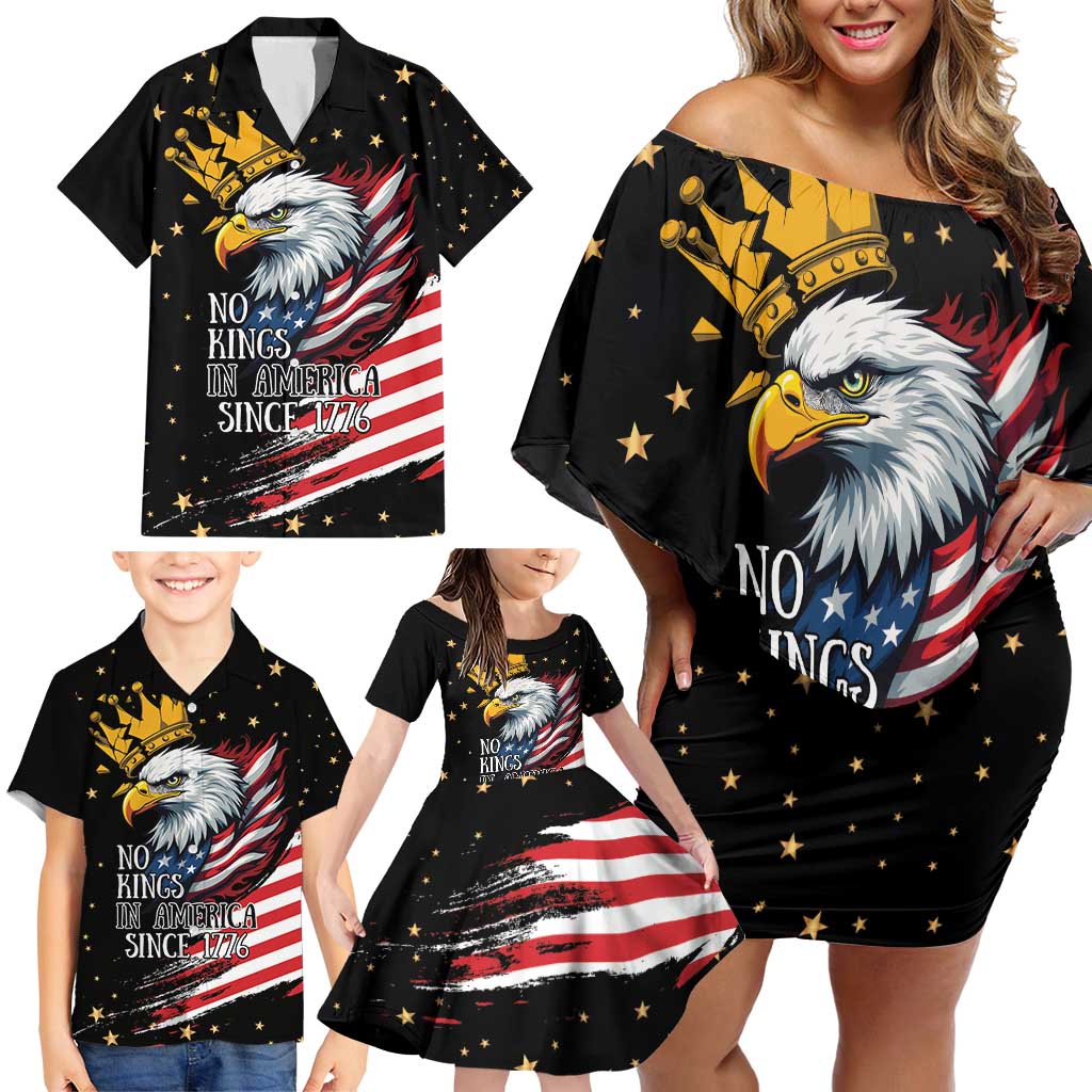 No Kings In America Since 1776 Family Matching Off Shoulder Short Dress and Hawaiian Shirt We The People USA Flag - Wonder Print Shop