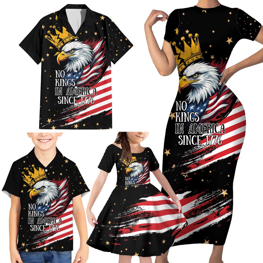 No Kings In America Since 1776 Family Matching Short Sleeve Bodycon Dress and Hawaiian Shirt We The People USA Flag - Wonder Print Shop
