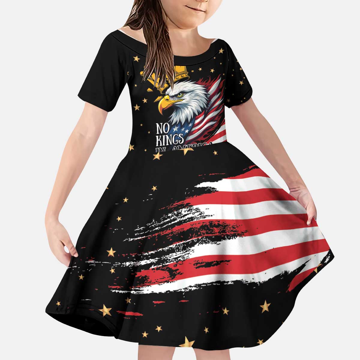 No Kings In America Since 1776 Kid Short Sleeve Dress We The People USA Flag - Wonder Print Shop