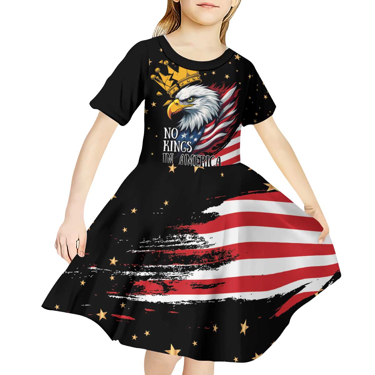No Kings In America Since 1776 Kid Short Sleeve Dress We The People USA Flag - Wonder Print Shop