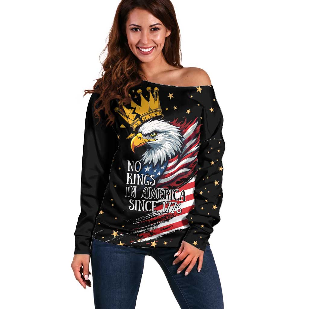 No Kings In America Since 1776 Off Shoulder Sweater We The People USA Flag - Wonder Print Shop