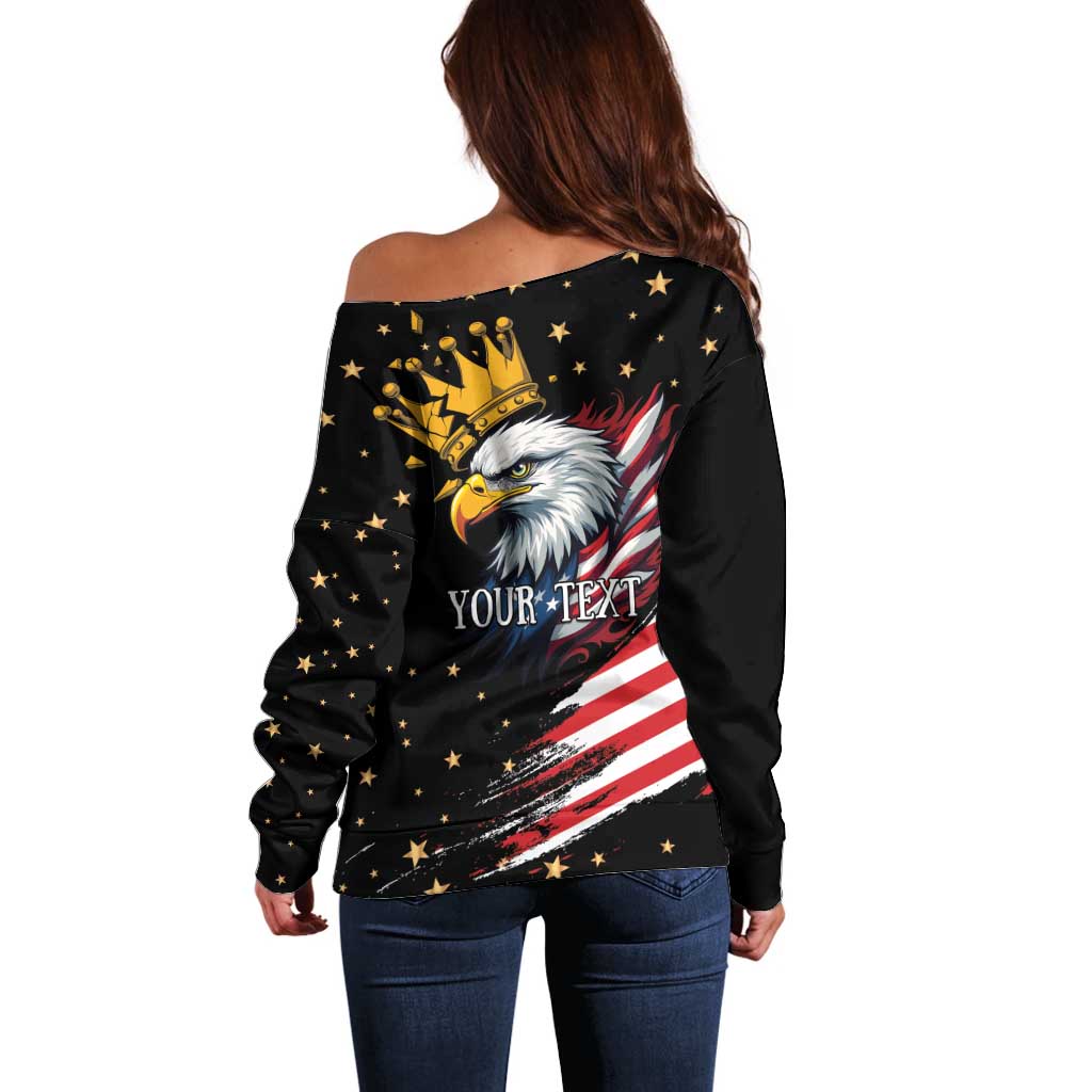 No Kings In America Since 1776 Off Shoulder Sweater We The People USA Flag - Wonder Print Shop