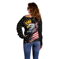 No Kings In America Since 1776 Off Shoulder Sweater We The People USA Flag - Wonder Print Shop