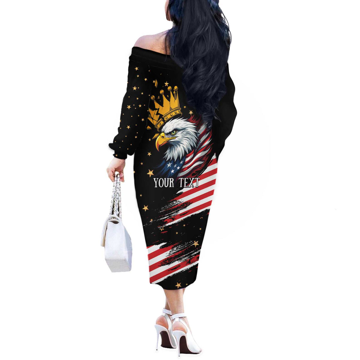 No Kings In America Since 1776 Off The Shoulder Long Sleeve Dress We The People USA Flag - Wonder Print Shop