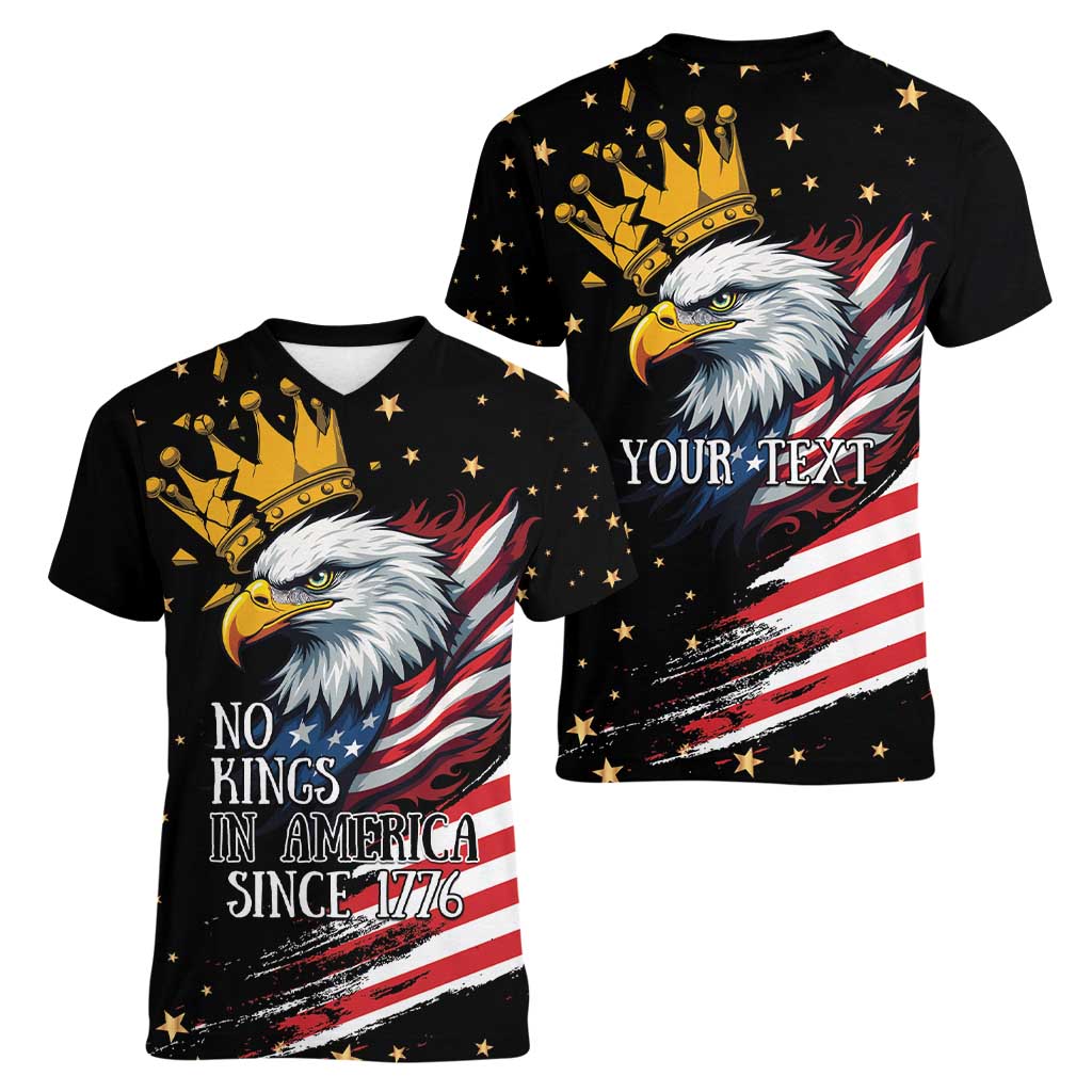 No Kings In America Since 1776 Women V-Neck T-Shirt We The People USA Flag - Wonder Print Shop