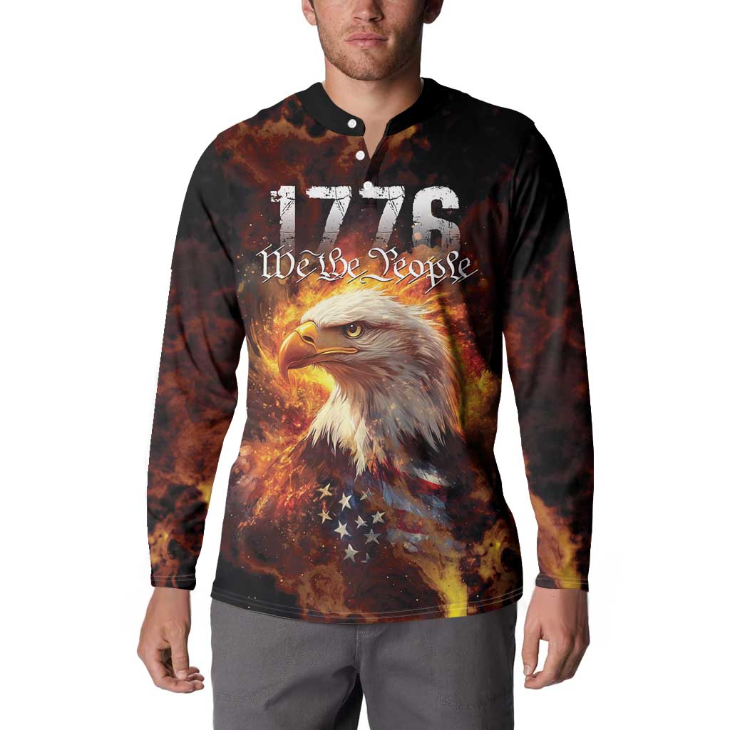 We The People Since 1776 Button Sweatshirt USA Flag Flame Eagle - Wonder Print Shop