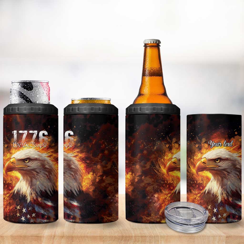 We The People Since 1776 4 in 1 Can Cooler Tumbler USA Flag Flame Eagle - Wonder Print Shop
