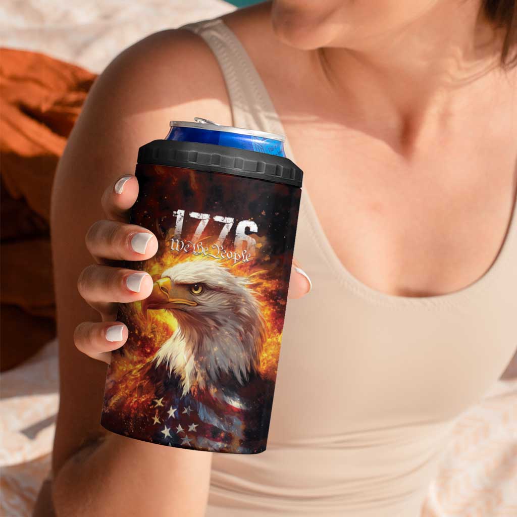 We The People Since 1776 4 in 1 Can Cooler Tumbler USA Flag Flame Eagle - Wonder Print Shop