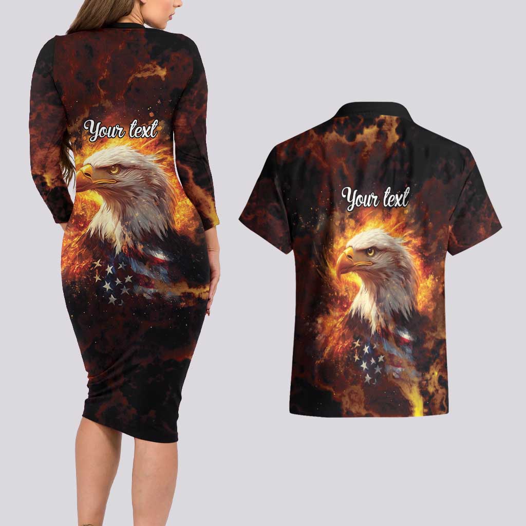 We The People Since 1776 Couples Matching Long Sleeve Bodycon Dress and Hawaiian Shirt USA Flag Flame Eagle - Wonder Print Shop