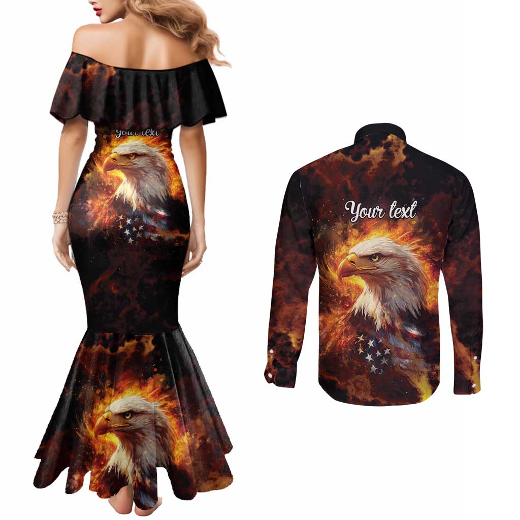 We The People Since 1776 Couples Matching Mermaid Dress and Long Sleeve Button Shirt USA Flag Flame Eagle - Wonder Print Shop