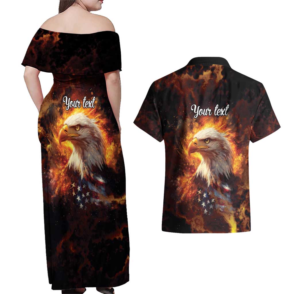 We The People Since 1776 Couples Matching Off Shoulder Maxi Dress and Hawaiian Shirt USA Flag Flame Eagle - Wonder Print Shop