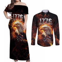 We The People Since 1776 Couples Matching Off Shoulder Maxi Dress and Long Sleeve Button Shirt USA Flag Flame Eagle - Wonder Print Shop