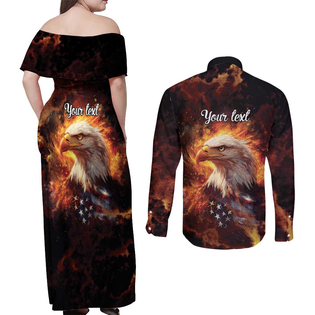 We The People Since 1776 Couples Matching Off Shoulder Maxi Dress and Long Sleeve Button Shirt USA Flag Flame Eagle - Wonder Print Shop