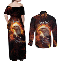 We The People Since 1776 Couples Matching Off Shoulder Maxi Dress and Long Sleeve Button Shirt USA Flag Flame Eagle - Wonder Print Shop