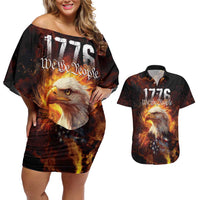 We The People Since 1776 Couples Matching Off Shoulder Short Dress and Hawaiian Shirt USA Flag Flame Eagle - Wonder Print Shop