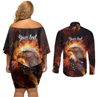 We The People Since 1776 Couples Matching Off Shoulder Short Dress and Long Sleeve Button Shirt USA Flag Flame Eagle - Wonder Print Shop