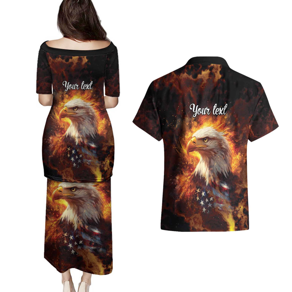 We The People Since 1776 Couples Matching Puletasi and Hawaiian Shirt USA Flag Flame Eagle - Wonder Print Shop