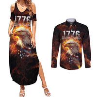 We The People Since 1776 Couples Matching Summer Maxi Dress and Long Sleeve Button Shirt USA Flag Flame Eagle - Wonder Print Shop