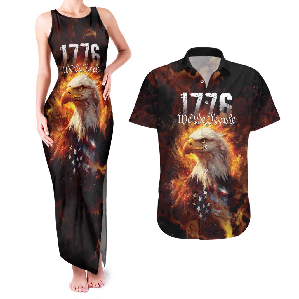 We The People Since 1776 Couples Matching Tank Maxi Dress and Hawaiian Shirt USA Flag Flame Eagle - Wonder Print Shop