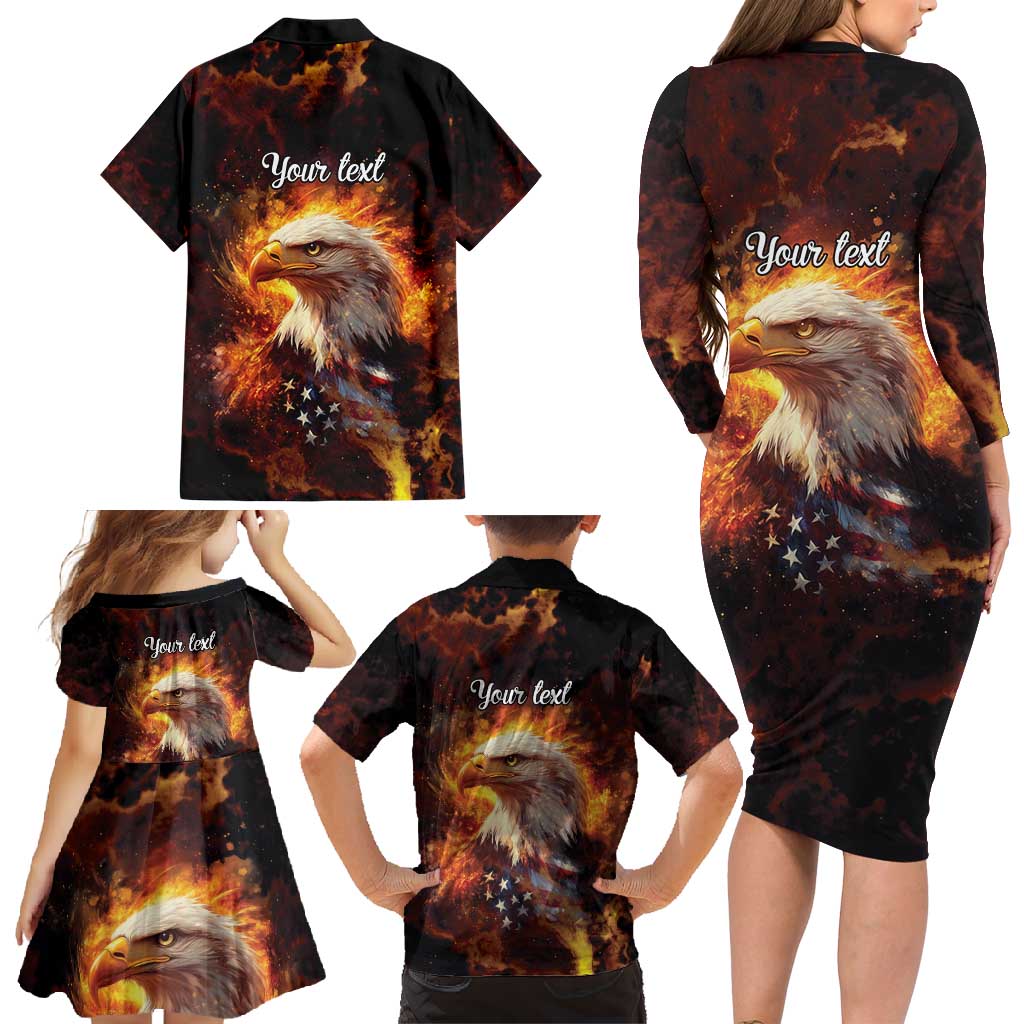 We The People Since 1776 Family Matching Long Sleeve Bodycon Dress and Hawaiian Shirt USA Flag Flame Eagle - Wonder Print Shop