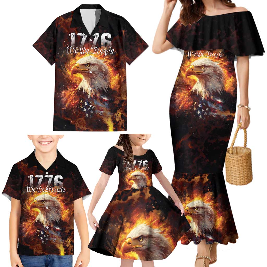We The People Since 1776 Family Matching Mermaid Dress and Hawaiian Shirt USA Flag Flame Eagle - Wonder Print Shop