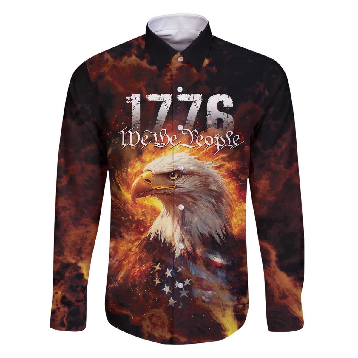 We The People Since 1776 Family Matching Off The Shoulder Long Sleeve Dress and Hawaiian Shirt USA Flag Flame Eagle - Wonder Print Shop