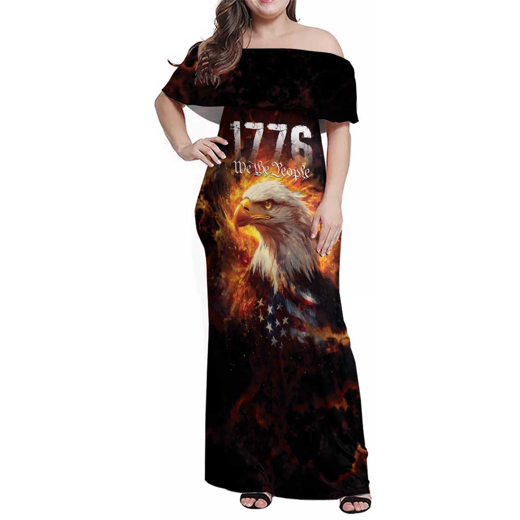 We The People Since 1776 Family Matching Off Shoulder Maxi Dress and Hawaiian Shirt USA Flag Flame Eagle - Wonder Print Shop