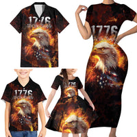 We The People Since 1776 Family Matching Short Sleeve Bodycon Dress and Hawaiian Shirt USA Flag Flame Eagle - Wonder Print Shop
