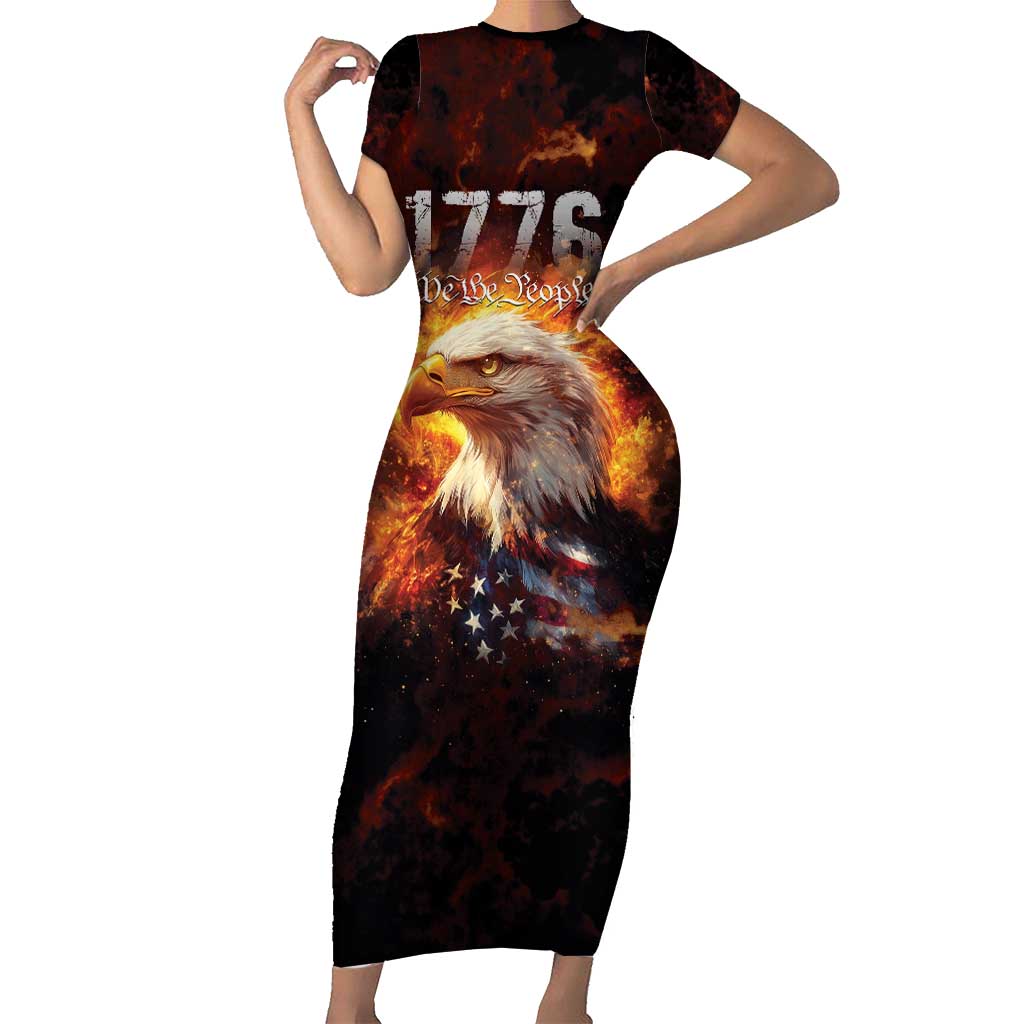 We The People Since 1776 Family Matching Short Sleeve Bodycon Dress and Hawaiian Shirt USA Flag Flame Eagle - Wonder Print Shop