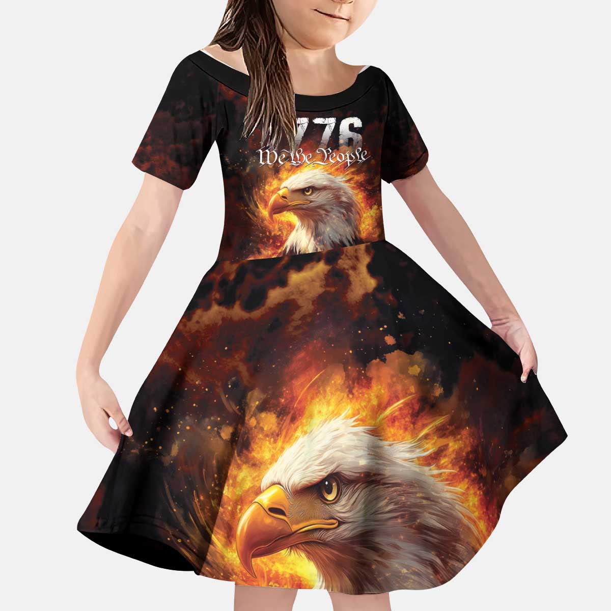 We The People Since 1776 Kid Short Sleeve Dress USA Flag Flame Eagle - Wonder Print Shop