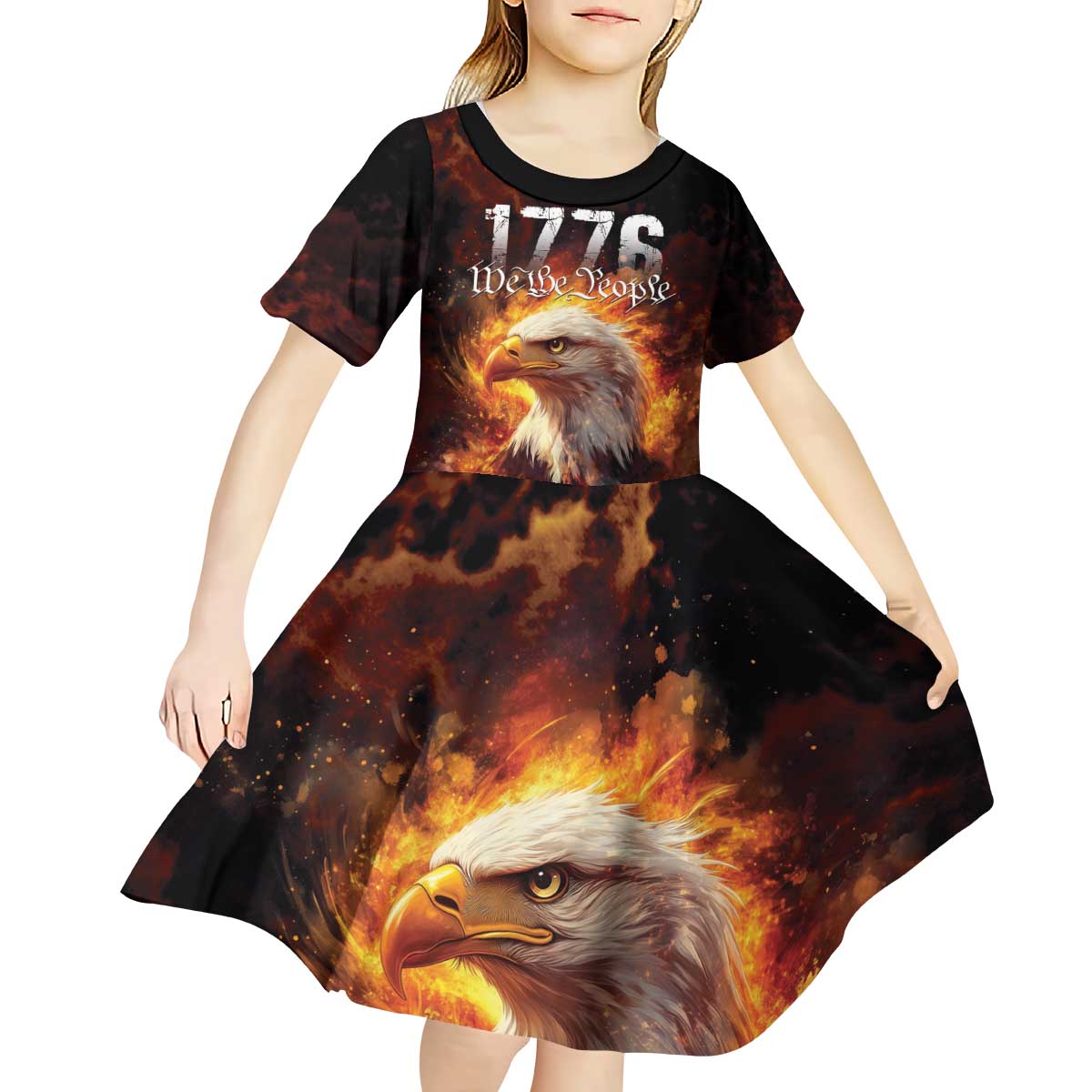 We The People Since 1776 Kid Short Sleeve Dress USA Flag Flame Eagle - Wonder Print Shop