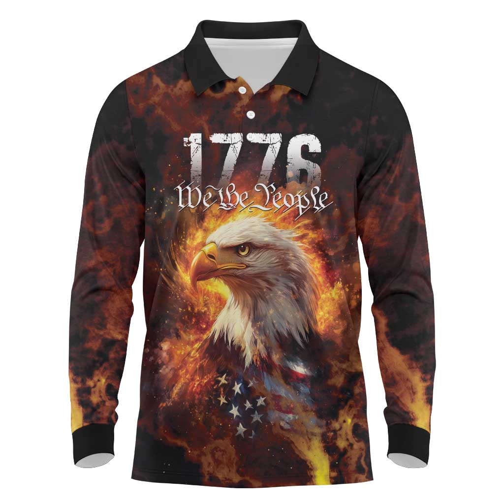 We The People Since 1776 Long Sleeve Polo Shirt USA Flag Flame Eagle - Wonder Print Shop
