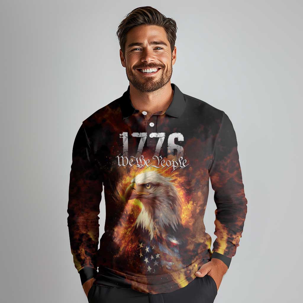We The People Since 1776 Long Sleeve Polo Shirt USA Flag Flame Eagle - Wonder Print Shop